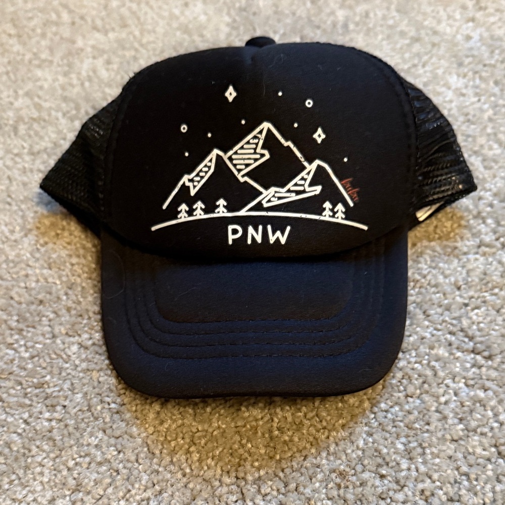 Black PNW Mountain Trucker Hat 0-6m